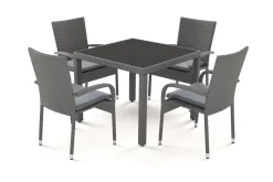 Online Vigo Garten-Essgruppe, stahlgrau-meliert, Alu/Polyrattan, Tisch 90 x 90 cm, 4 Stühle, Polster inklusive, pulverbeschichtet Garten-Essgruppen|Aluminium-Gartenmöbel