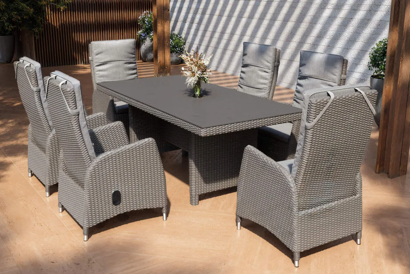 Clearance Vigo Garten-Essgruppe, 6 Personen, inkl. Kissen, 200x95cm, Polyrattan Polyrattan-Gartenmöbel|Garten-Essgruppen