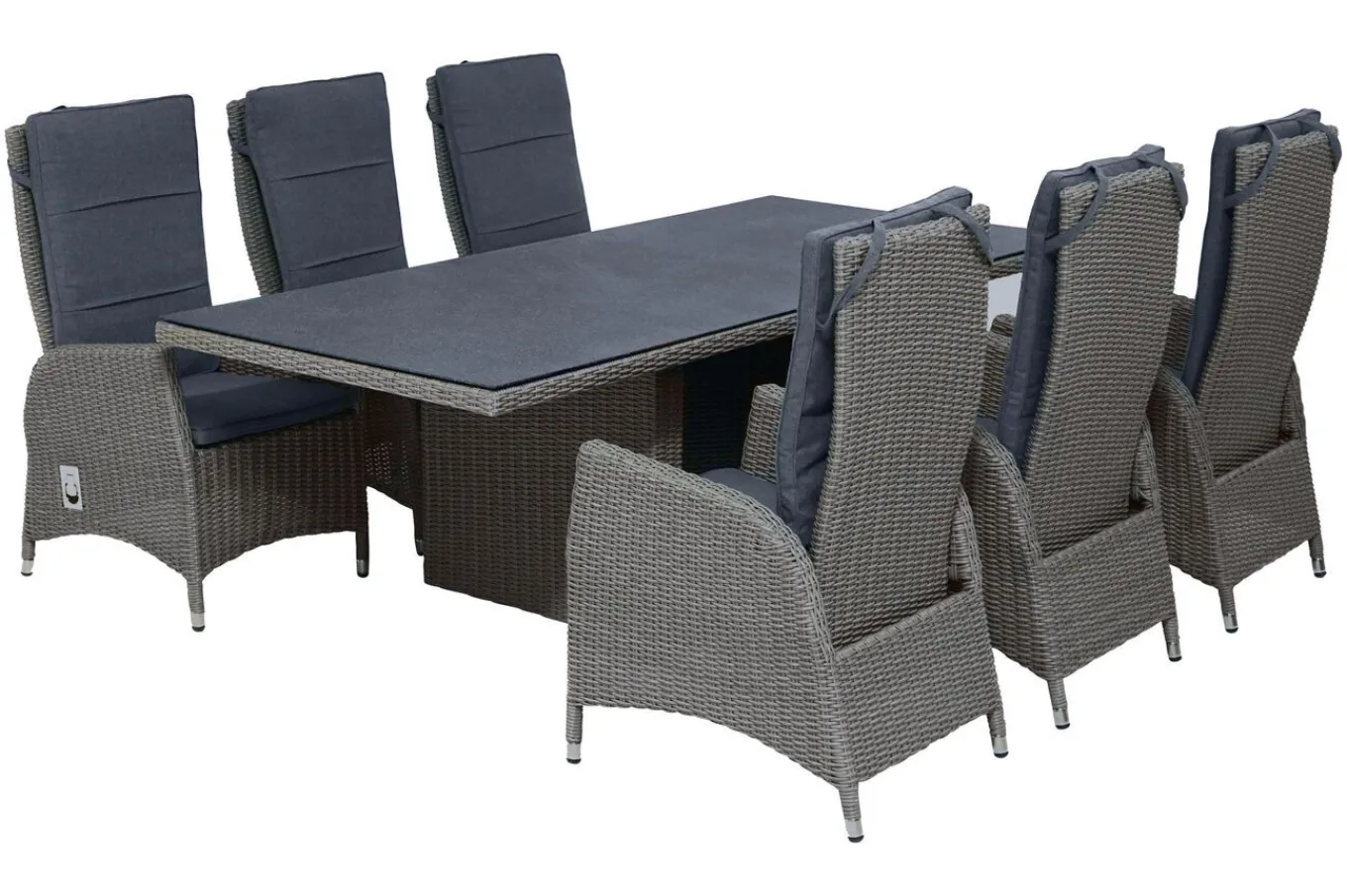 Clearance Vigo Garten-Essgruppe, 6 Personen, inkl. Kissen, 200x95cm, Polyrattan Polyrattan-Gartenmöbel|Garten-Essgruppen