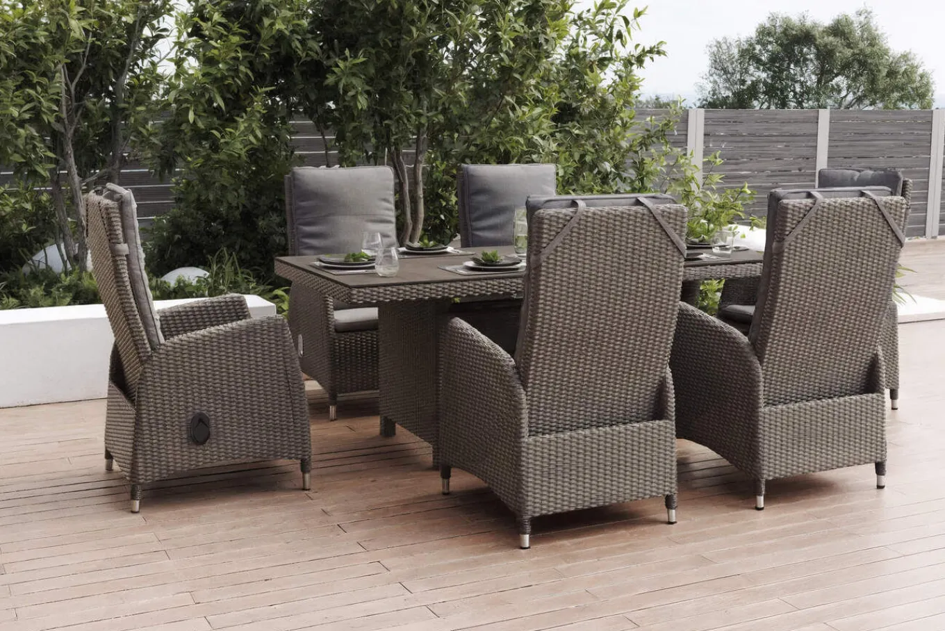 Clearance Vigo Garten-Essgruppe, 6 Personen, inkl. Kissen, 200x95cm, Polyrattan Polyrattan-Gartenmöbel|Garten-Essgruppen