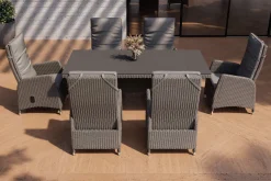 Clearance Vigo Garten-Essgruppe, 6 Personen, inkl. Kissen, 200x95cm, Polyrattan Polyrattan-Gartenmöbel|Garten-Essgruppen