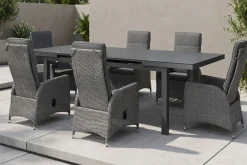 New Vigo Garten-Essgruppe, anthrazit/grau, Aluminium/Glas/Polyrattan, Tisch 180/240 x 100 cm, ausziehbar, verstellbar Polyrattan-Gartenmöbel|Garten-Essgruppen
