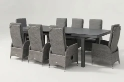 Vigo Garten-Essgruppe, anthrazit/grau, Polyrattan/Aluminium/Glas, 180/240 x 100 cm, 8 verstellbare Sessel Polyrattan-Gartenmöbel|Garten-Essgruppen