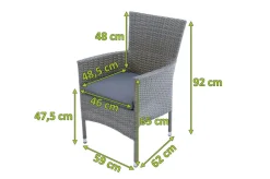 New Vigo Stapelsessel, stahlgrau-meliert, Alu/Polyrattan, 59x62x92 cm, inkl. Auflagen, stapelbar Polyrattan-Gartenmöbel|Gartenstühle & Gartensessel
