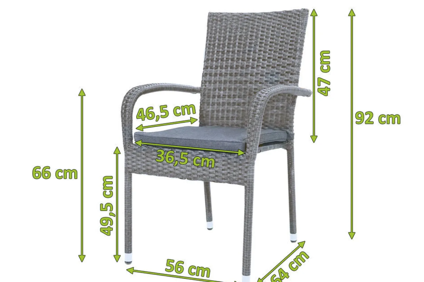 Hot Vigo Stapelstuhl, stahlgrau-meliert, Polyrattan, 56x64x92 cm, inkl. Auflagen, stapelbar Polyrattan-Gartenmöbel|Gartenstühle & Gartensessel