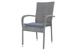 Hot Vigo Stapelstuhl, stahlgrau-meliert, Polyrattan, 56x64x92 cm, inkl. Auflagen, stapelbar Polyrattan-Gartenmöbel|Gartenstühle & Gartensessel