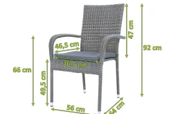 Hot Vigo Stapelstuhl, stahlgrau-meliert, Polyrattan, 56x64x92 cm, inkl. Auflagen, stapelbar Polyrattan-Gartenmöbel|Gartenstühle & Gartensessel