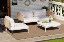 Discount Visby Gartenlounge 4-teilig, creme/weiß, Alu/Stahl, inkl. Kissen & Ottomane, elektrophoretisch beschichtet Gartenlounge|Edelstahl-Gartenmöbel