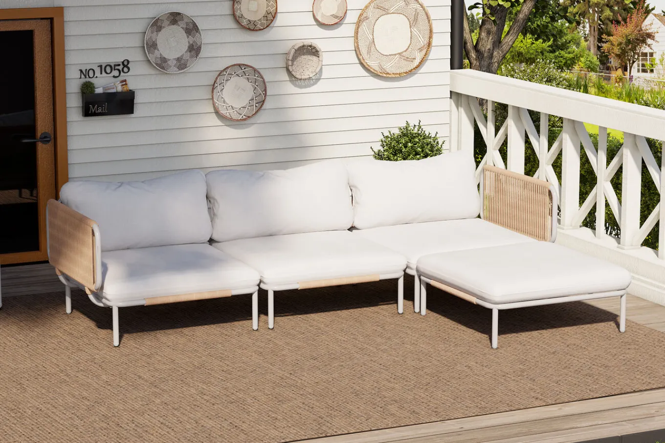 Discount Visby Gartenlounge 4-teilig, creme/weiß, Alu/Stahl, inkl. Kissen & Ottomane, elektrophoretisch beschichtet Gartenlounge|Edelstahl-Gartenmöbel