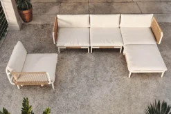 New Visby Gartenlounge 5-teilig, creme/weiß, Alu/Stahl, inkl. Kissen & Ottomane, elektrophoretisch beschichtet Gartenlounge|Edelstahl-Gartenmöbel