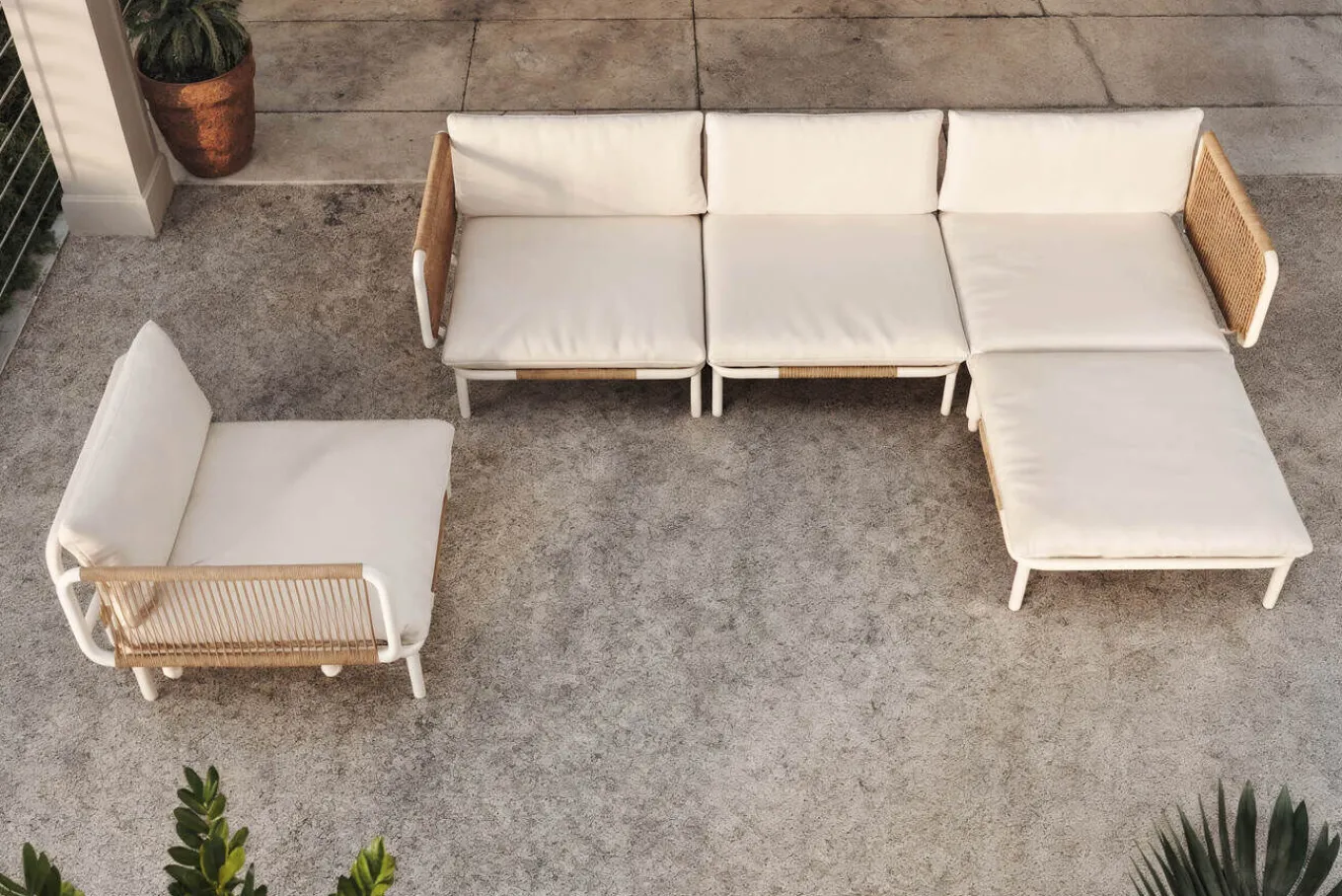 New Visby Gartenlounge 5-teilig, creme/weiß, Alu/Stahl, inkl. Kissen & Ottomane, elektrophoretisch beschichtet Gartenlounge|Edelstahl-Gartenmöbel