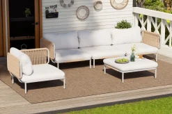 New Visby Gartenlounge 5-teilig, creme/weiß, Alu/Stahl, inkl. Kissen & Ottomane, elektrophoretisch beschichtet Gartenlounge|Edelstahl-Gartenmöbel