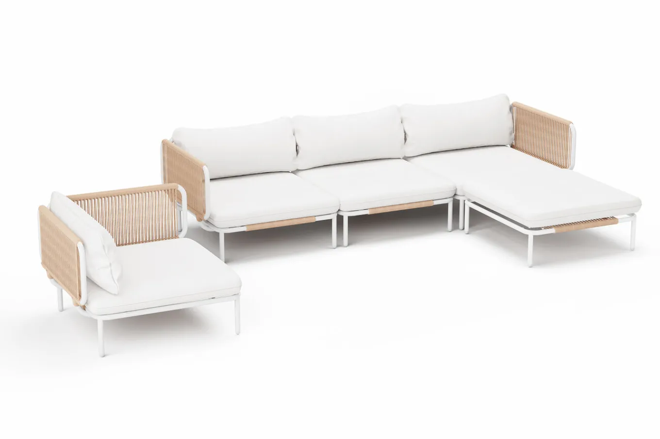 New Visby Gartenlounge 5-teilig, creme/weiß, Alu/Stahl, inkl. Kissen & Ottomane, elektrophoretisch beschichtet Gartenlounge|Edelstahl-Gartenmöbel