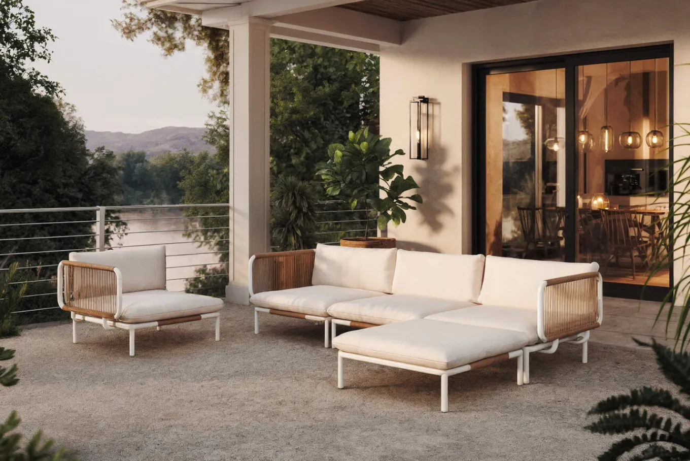 New Visby Gartenlounge 5-teilig, creme/weiß, Alu/Stahl, inkl. Kissen & Ottomane, elektrophoretisch beschichtet Gartenlounge|Edelstahl-Gartenmöbel