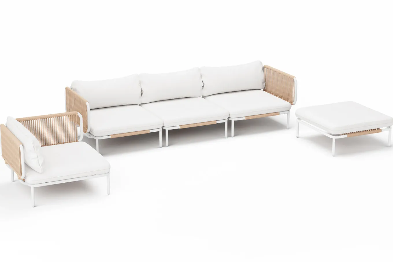 New Visby Gartenlounge 5-teilig, creme/weiß, Alu/Stahl, inkl. Kissen & Ottomane, elektrophoretisch beschichtet Gartenlounge|Edelstahl-Gartenmöbel