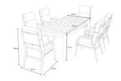 Discount Zadar Garten-Essgruppe mit 6 Sesseln, natur/grau, Teak/Aluminium/Textilene, 200 x 100 cm, ergonomisch, verstellbare Rückenlehne Garten-Essgruppen|Aluminium-Gartenmöbel