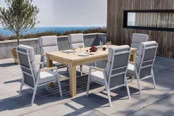 Discount Zadar Garten-Essgruppe mit 6 Sesseln, natur/grau, Teak/Aluminium/Textilene, 200 x 100 cm, ergonomisch, verstellbare Rückenlehne Garten-Essgruppen|Aluminium-Gartenmöbel