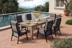 Hot Zadar Garten-Essgruppe, anthrazit/natur, Teak/Aluminium/Polyester, Tisch 200 x 100 cm, inkl. 6 Sessel Garten-Essgruppen|Aluminium-Gartenmöbel