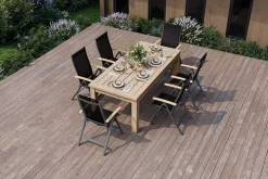 Clearance Zadar Garten-Essgruppe, natur/anthrazit, Alu/Textilene/Teak, Tisch 200 x 100 cm, klappbar, inkl. 6 Sessel Garten-Essgruppen|Aluminium-Gartenmöbel