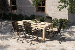 Clearance Zadar Garten-Essgruppe, natur/anthrazit, Alu/Textilene/Teak, Tisch 200 x 100 cm, klappbar, inkl. 6 Sessel Garten-Essgruppen|Aluminium-Gartenmöbel