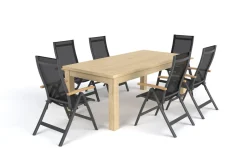 Clearance Zadar Garten-Essgruppe, natur/anthrazit, Alu/Textilene/Teak, Tisch 200 x 100 cm, klappbar, inkl. 6 Sessel Garten-Essgruppen|Aluminium-Gartenmöbel
