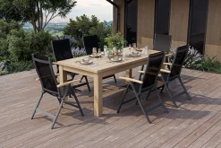 Clearance Zadar Garten-Essgruppe, natur/anthrazit, Alu/Textilene/Teak, Tisch 200 x 100 cm, klappbar, inkl. 6 Sessel Garten-Essgruppen|Aluminium-Gartenmöbel