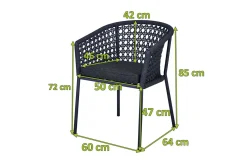Clearance Zui Diningsessel, anthrazit, Alu/Rope, 66 x 64 x 85 cm, inkl. Polster mit Reißverschluss Gartenstühle & Gartensessel