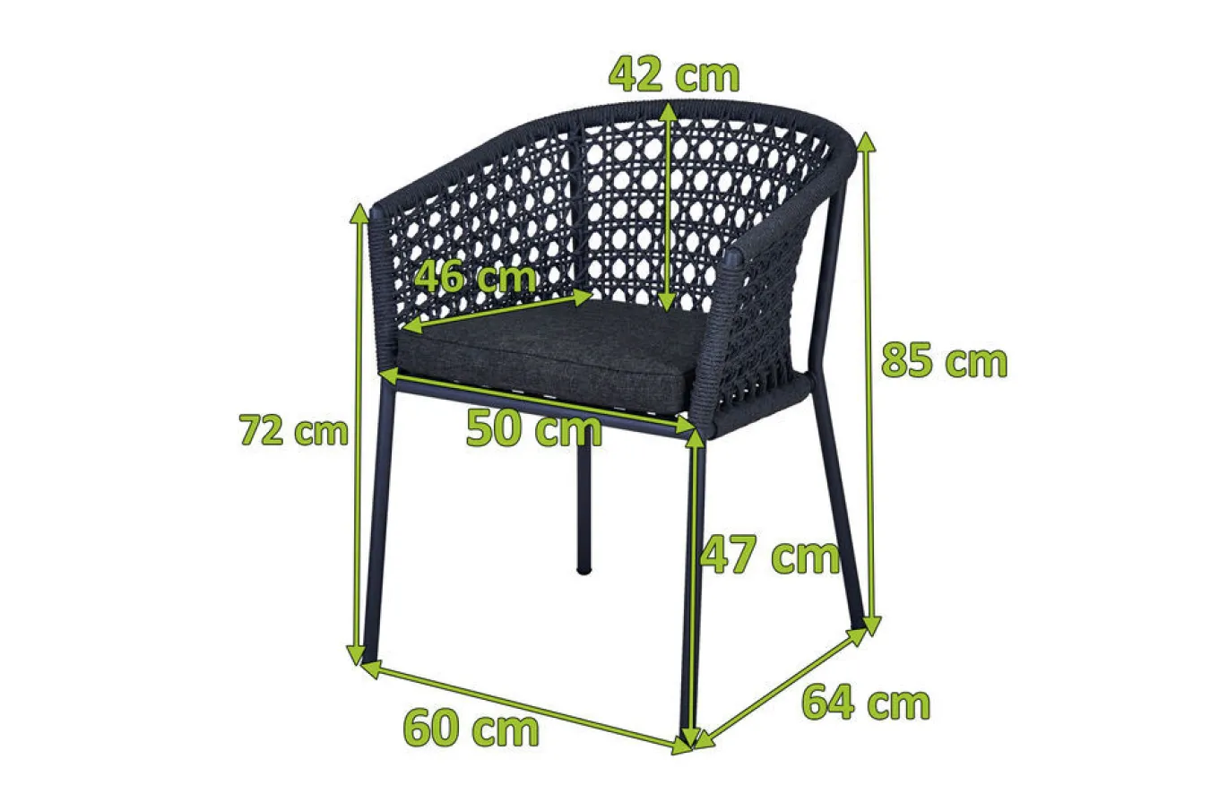 Clearance Zui Diningsessel, anthrazit, Alu/Rope, 66 x 64 x 85 cm, inkl. Polster mit Reißverschluss Gartenstühle & Gartensessel