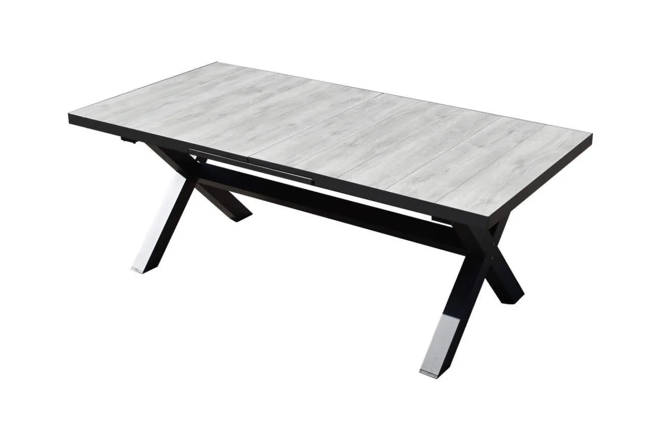 Best OUTLEXX Louvra Ausziehtisch, anthrazit/Holzoptik, Alu/Keramik, 200/260 x 100 cm, Tischplatte aus Keramikfliesen Gartentische