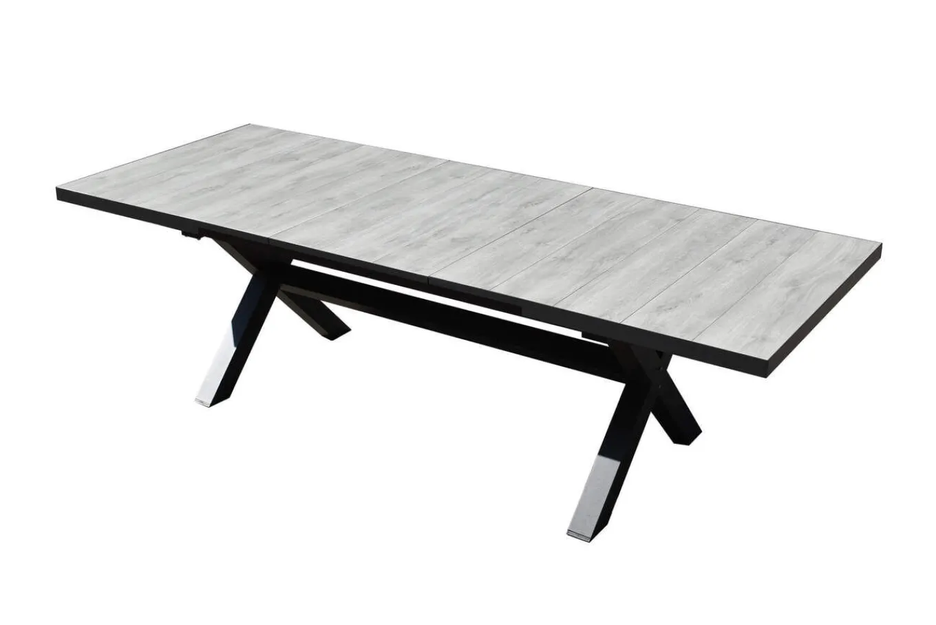 Best OUTLEXX Louvra Ausziehtisch, anthrazit/Holzoptik, Alu/Keramik, 200/260 x 100 cm, Tischplatte aus Keramikfliesen Gartentische