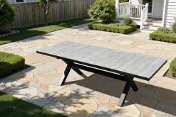 Best OUTLEXX Louvra Ausziehtisch, anthrazit/Holzoptik, Alu/Keramik, 200/260 x 100 cm, Tischplatte aus Keramikfliesen Gartentische