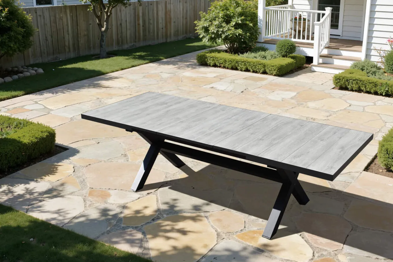 Best OUTLEXX Louvra Ausziehtisch, anthrazit/Holzoptik, Alu/Keramik, 200/260 x 100 cm, Tischplatte aus Keramikfliesen Gartentische