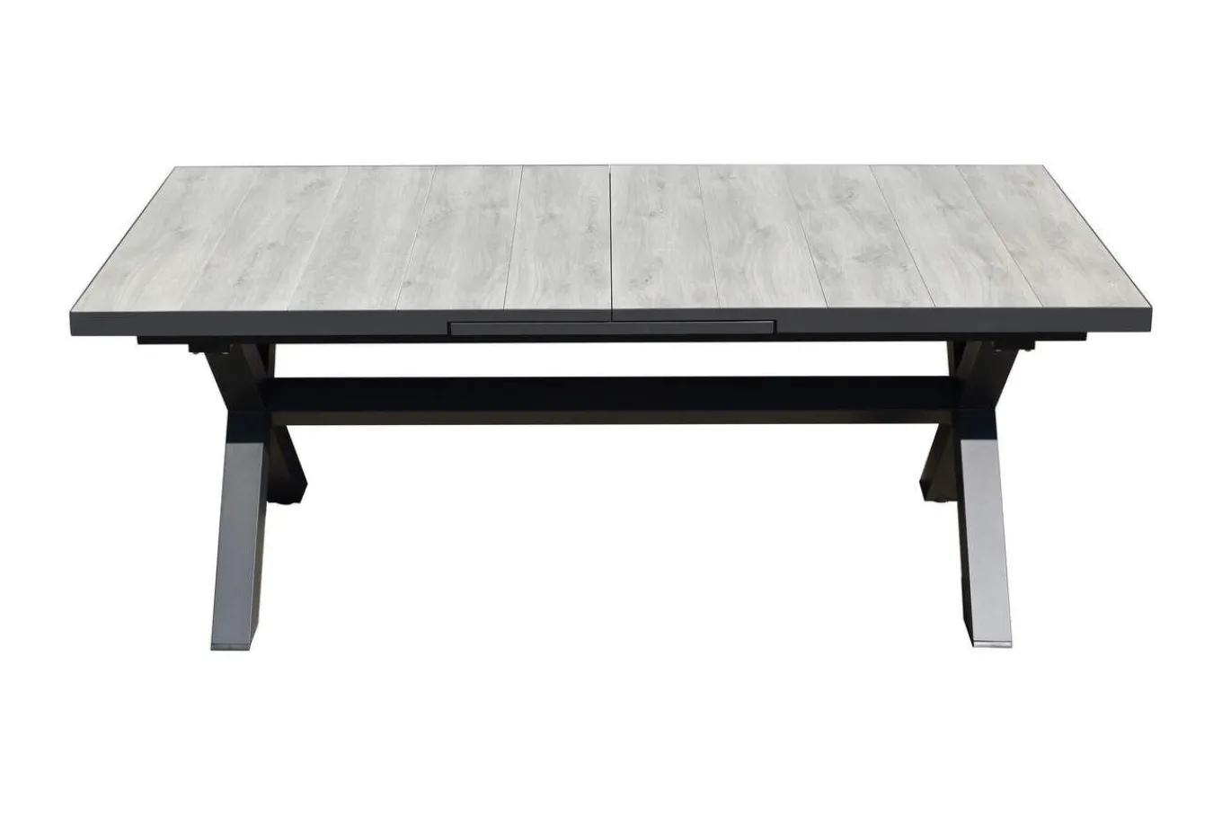 Best OUTLEXX Louvra Ausziehtisch, anthrazit/Holzoptik, Alu/Keramik, 200/260 x 100 cm, Tischplatte aus Keramikfliesen Gartentische