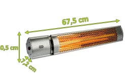 Outlet XD-Y Heizstrahler, silber, Alu, 67,5 x 10,5 x 7,2 cm, staubdicht und wassergeschützt, Fernbedienung mit 2 Stufen Heizstrahler