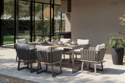 Best Aurora Garten-Essgruppe mit 6 Sesseln, anthrazit/pale silver, Alu/Polyester/Rope, 200 x 100 cm, Steindekor, inkl. Polster Garten-Essgruppen