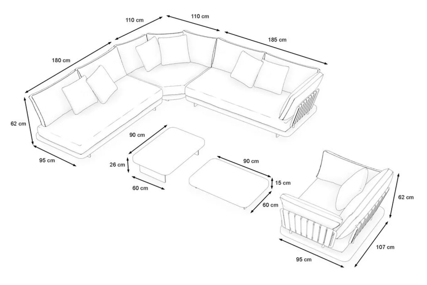Online Aurora L Gartenlounge, anthrazit/pale silver, Alu/Polyester/Rope, ink. Polster Gartenlounge