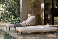 Lunare Gartenliege, cashmere sand/anthrazit, Alu/Polyester/Schaumstoff, Holzdekor, 205 x 70, verstellbar, inkl. Polster Gartenliegen