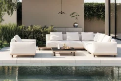 Outlet Lunare L Gartenlounge, cashmere Sand/anthrazit, Alu/ESG-Sicherheitsglas, inkl. Polster, Holzdekor, Quick Dry Foam Gartenlounge