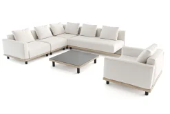 Outlet Lunare L Gartenlounge, cashmere Sand/anthrazit, Alu/ESG-Sicherheitsglas, inkl. Polster, Holzdekor, Quick Dry Foam Gartenlounge