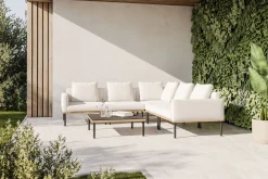 Outlet Lunare Light Gartenlounge, cashmere sand/anthrazit, Aluminium, Tisch 86 x 86 cm, Holzdekor, Quick Dry Foam Gartenlounge
