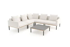 Outlet Lunare Light Gartenlounge, cashmere sand/anthrazit, Aluminium, Tisch 86 x 86 cm, Holzdekor, Quick Dry Foam Gartenlounge