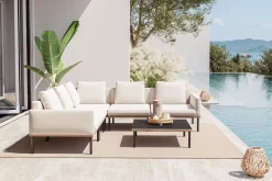Outlet Lunare Light Gartenlounge, cashmere sand/anthrazit, Aluminium, Tisch 86 x 86 cm, Holzdekor, Quick Dry Foam Gartenlounge