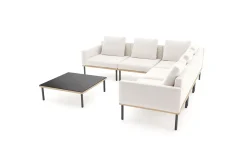 Outlet Lunare Light Gartenlounge, cashmere sand/anthrazit, Aluminium, Tisch 86 x 86 cm, Holzdekor, Quick Dry Foam Gartenlounge