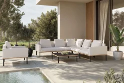 Clearance Lunare Light Plus Gartenlounge, cashmere sand/anthrazit, Aluminium, Tisch 86 x 86 cm, Holzdekor, inkl. Einzelsessel Gartenlounge