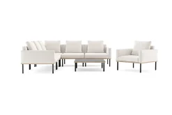 Clearance Lunare Light Plus Gartenlounge, cashmere sand/anthrazit, Aluminium, Tisch 86 x 86 cm, Holzdekor, inkl. Einzelsessel Gartenlounge