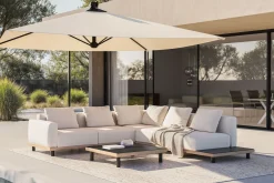 Best Lunare M Gartenlounge, cashmere sand/anthrazit, Alu/Polyester, 290 x 200 cm, Holzdekor, Quick Dry Foam Gartenlounge