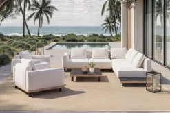 Discount Lunare XL Gartenlounge, cashmere sand/anthrazit, Aluminium, mit Holzdekor, Tisch 90 x 90 cm, Quick Dry Foam, inkl. Kissen Gartenlounge