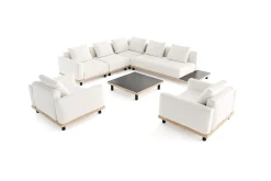 Discount Lunare XL Gartenlounge, cashmere sand/anthrazit, Aluminium, mit Holzdekor, Tisch 90 x 90 cm, Quick Dry Foam, inkl. Kissen Gartenlounge