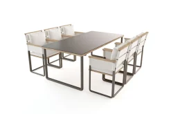 New Reverie Garten-Essgruppe mit 6 Sesseln, anthrazit/creme, Alu/Polyester/Rope, 200 x 100 cm, Holzoptik, inkl. Polster Garten-Essgruppen