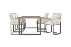 New Reverie Garten-Essgruppe mit 6 Sesseln, anthrazit/creme, Alu/Polyester/Rope, 200 x 100 cm, Holzoptik, inkl. Polster Garten-Essgruppen